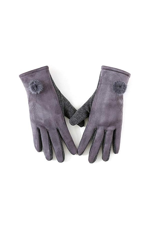 JBIVWW Hiver Femme Cuir Hairball Mitten Femmes en Peluche épais Plus Chaud Coupe-Vent Gants de Conduite Poignet écran Tactile