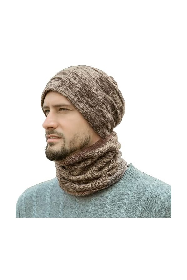 Bequemer Laden Hiver Bonnet Chapeaux Écharpe Ensemble Chapeaux En Tricot Chaud Chapeau De Crâne Cache-Cou Avec Doublure En Mo