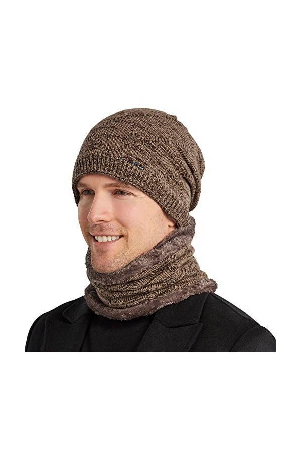 Bequemer Laden Hiver Bonnet Chapeaux Écharpe Ensemble Chapeaux En Tricot Chaud Chapeau De Crâne Cache-Cou Avec Doublure En Mo