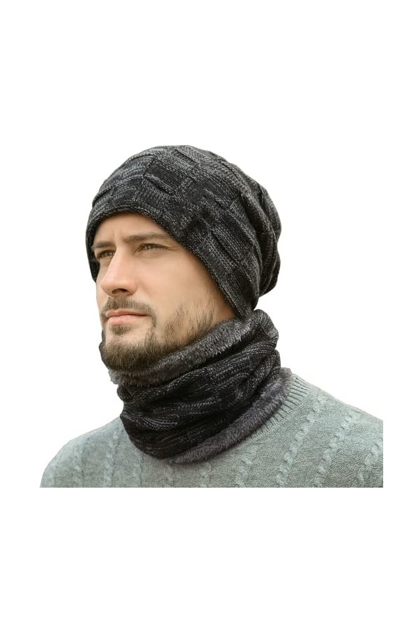 Bequemer Laden Hiver Bonnet Chapeaux Écharpe Ensemble Chapeaux En Tricot Chaud Chapeau De Crâne Cache-Cou Avec Doublure En Mo