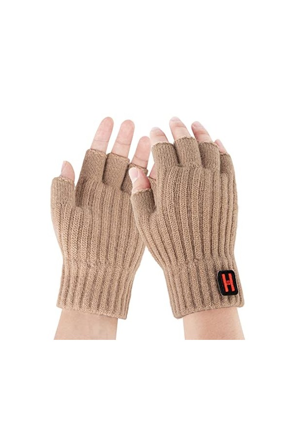 Mitaines – Gants dhiver chauds en polaire tricotée pour homme et femme, beige, taille unique