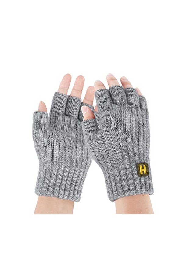 Mitaines – Gants dhiver chauds en polaire tricotée pour homme et femme, beige, taille unique