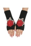 HERSIL Mitaines Mitaines Tricot Chaud Femme Mitaines Convertibles Moufles Mode Fleurs Femmes Gants Tige, Noir , taille unique