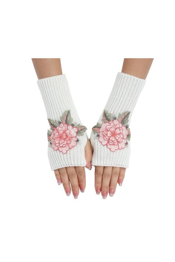 HERSIL Mitaines Mitaines Tricot Chaud Femme Mitaines Convertibles Moufles Mode Fleurs Femmes Gants Tige, Noir , taille unique