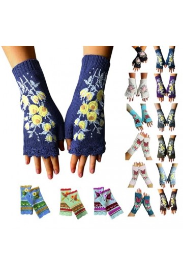 Mitaines pour femme avec broderie florale, chauffe-poignets chauds et doux en tricot pour femmes, mitaines confortables en tr