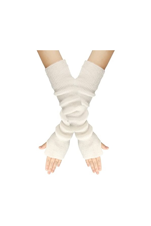 Keepwin Mitaines tricotées de couleur unie avec trou pour le pouce, gants chauds unisexes pour femmes, Noir , taille unique