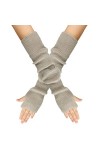 Keepwin Mitaines tricotées de couleur unie avec trou pour le pouce, gants chauds unisexes pour femmes, Noir , taille unique