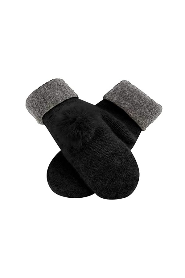 Gants thermiques pour femme - Gants chauds en tricot doublé polaire - Poignets élastiques - Gants dhiver en tricot chaud - G