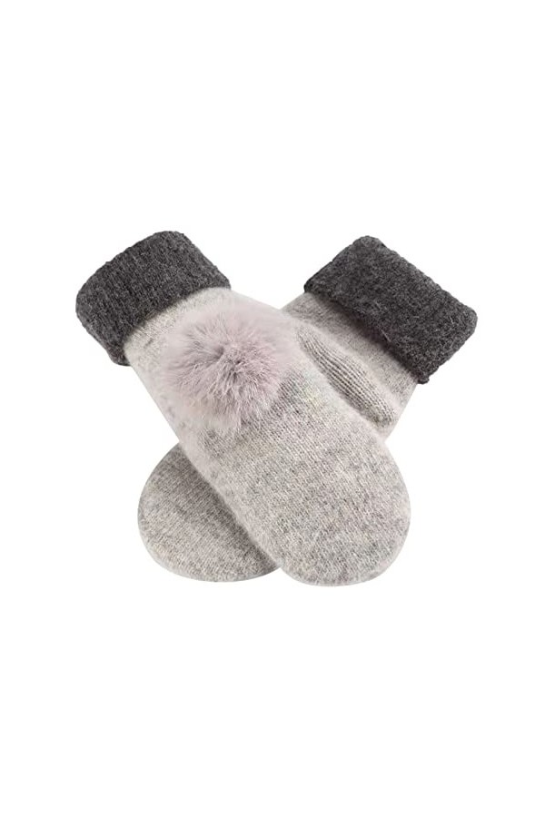 Gants thermiques pour femme - Gants chauds en tricot doublé polaire - Poignets élastiques - Gants dhiver en tricot chaud - G