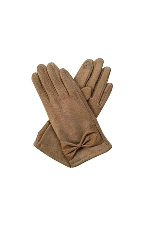 JBIVWW Mode féminine Hiver Chaud écran Tactile Mitaines dhiver de Femme en Cuir Bow Broderie Gant Souple Poignet Gant de Con