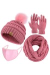 URATOT Ensemble dhiver chaud tricoté avec bonnet, écharpe, masque facial et gants pour écran tactile pour homme et femme, ro