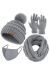 URATOT Ensemble dhiver chaud tricoté avec bonnet, écharpe, masque facial et gants pour écran tactile pour homme et femme, ro