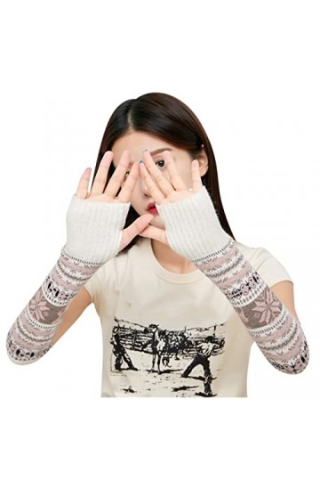 Gants de Noël chauds en laine pour femme Motif fauve, blanc, taille unique