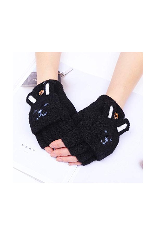 Gants sans Doigts pour Femmes,Gants Thermiques dhiver pour Fille Gants sans Doigts Écran Tactile Mitaines Tricotées Chaudes 