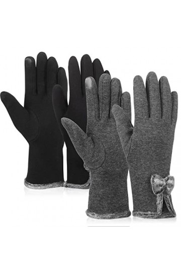 2 Paires Gants Hiver Chauds avec Nud pour Écran Tactile Coupe-Vent Mitaines à Doigts Complets de Conduite, Noir et Gris