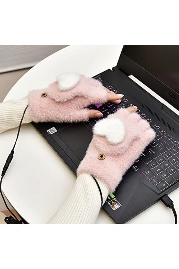 ZWMBYN Gants chauffants USB pour femme, gants dhiver chauds pour ordinateur portable, moufles en peluche douce, gants chauff