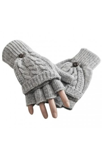 umass Mitaines dhiver chaudes en tricot pour femme - Demi-doigt - Moufles chaudes pour lextérieur, gris, taille unique