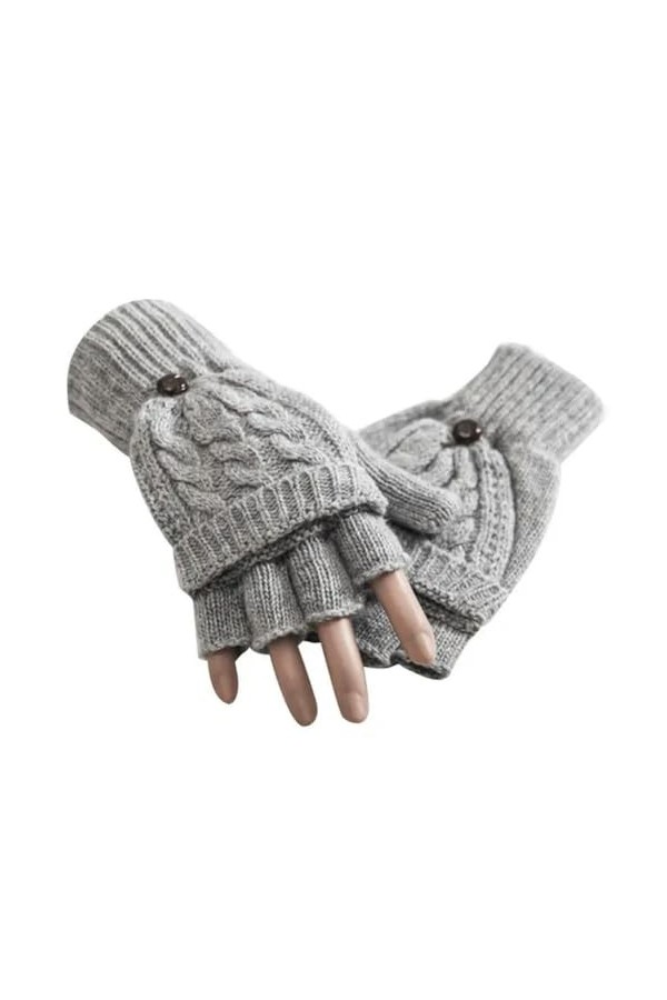 umass Mitaines dhiver chaudes en tricot pour femme - Demi-doigt - Moufles chaudes pour lextérieur, gris, taille unique