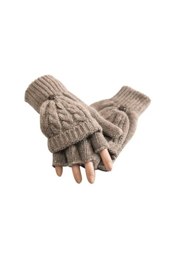 umass Mitaines dhiver chaudes en tricot pour femme - Demi-doigt - Moufles chaudes pour lextérieur, gris, taille unique