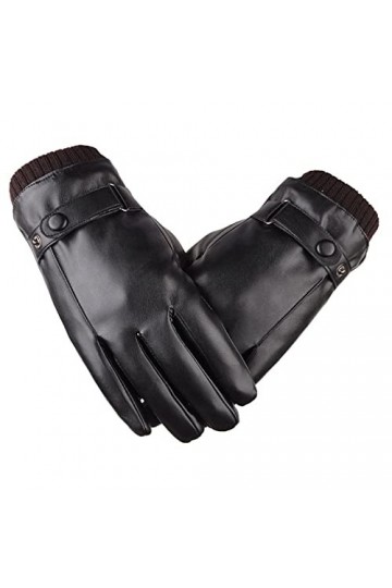 Gants pour Hommes Hiver, Écran Tactile pour Hommes À La Mode Couple Gants en Cuir Hiver Coupe-Vent Et Chaud Noir Loisirs De P