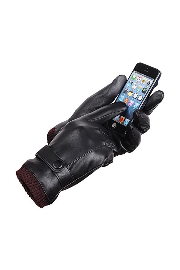 Gants pour Hommes Hiver, Écran Tactile pour Hommes À La Mode Couple Gants en Cuir Hiver Coupe-Vent Et Chaud Noir Loisirs De P