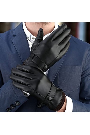 Gants pour Hommes Hiver, Écran Tactile pour Hommes À La Mode Couple Gants en Cuir Hiver Coupe-Vent Et Chaud Noir Loisirs De P