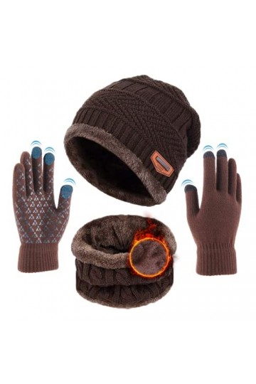 Bonnet Écharpe et Gants à Écran Tactile Homme Femme Ensemble Daccessoires Chauds Dhiver 3en1 [Doublure Molleton Bonnet Tric