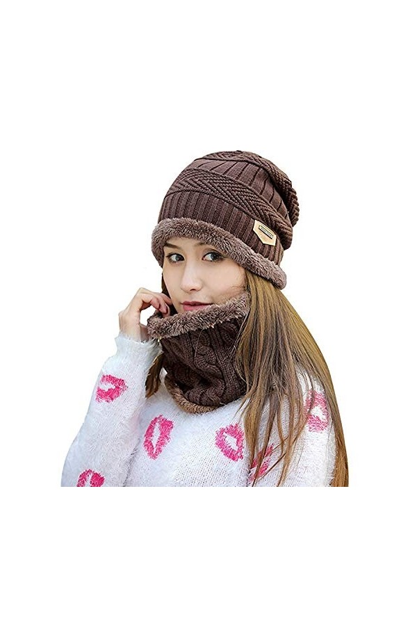 Bonnet Écharpe et Gants à Écran Tactile Homme Femme Ensemble Daccessoires Chauds Dhiver 3en1 [Doublure Molleton Bonnet Tric