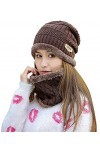 Bonnet Écharpe et Gants à Écran Tactile Homme Femme Ensemble Daccessoires Chauds Dhiver 3en1 [Doublure Molleton Bonnet Tric
