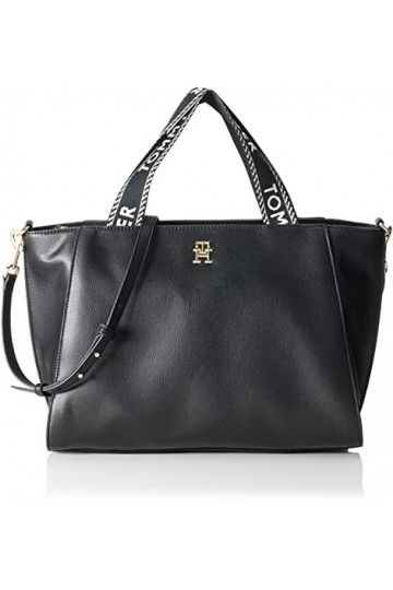 Tommy Hilfiger Sac Bandoulière Femme Tommy Life Tote Moyen Modèle, Noir Black , Taille Unique