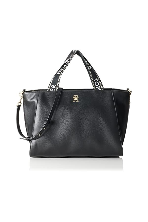 Tommy Hilfiger Sac Bandoulière Femme Tommy Life Tote Moyen Modèle, Noir Black , Taille Unique