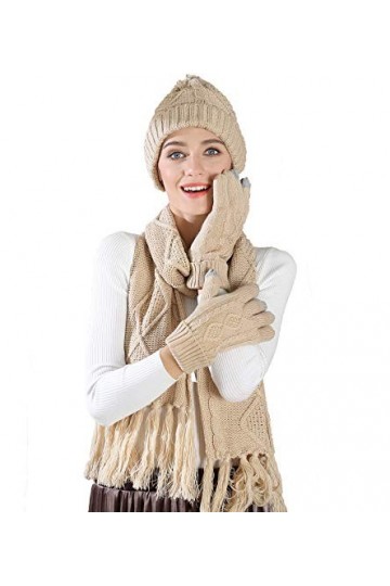 Femmes Ensemble de gants décharpe et de gants Bonnet en tricot Bonnet en maille torsadée Gants pour écran tactile 3 en 1 Cof