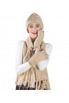 Femmes Ensemble de gants décharpe et de gants Bonnet en tricot Bonnet en maille torsadée Gants pour écran tactile 3 en 1 Cof