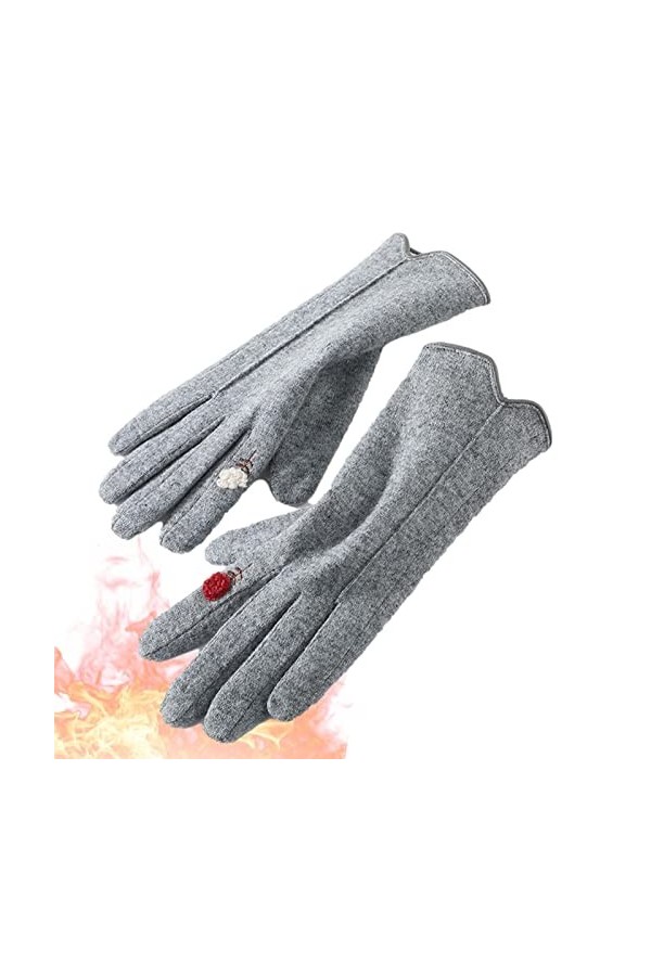 Onlynery 4 Gants tricotés pour Femme – Gants en Cachemire avec Fleur – Gants dhiver Chauds avec Motif tressage en Laine pour