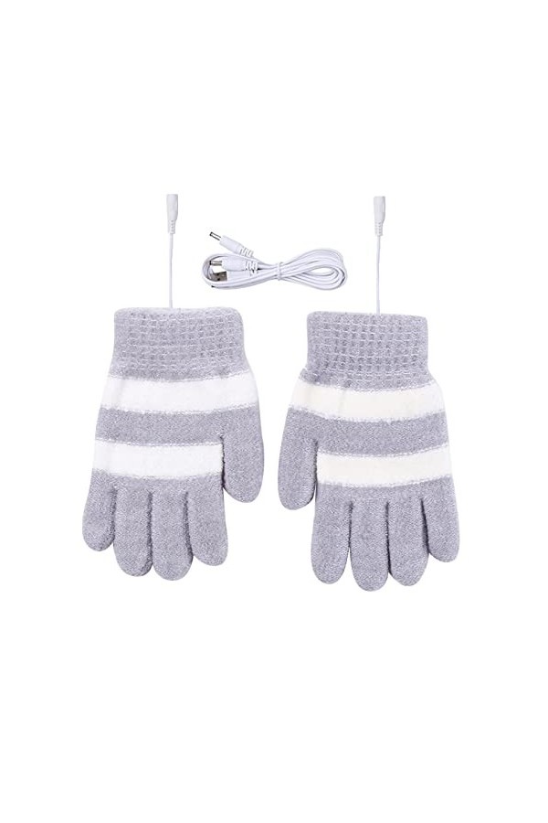 Gants dhiver en tricot doublé chaud avec poignets élastiques, gris, taille unique