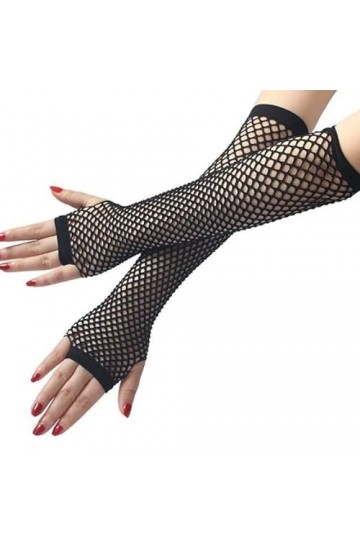 Gants dhiver Évider Punk Glov Femmes Sexy Gants Noirs Doigt Complet élégant Dame Costume de Danse Dentelle sans Doigts Maill