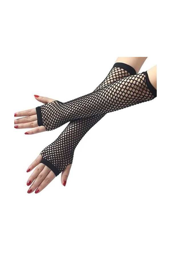 Gants dhiver Évider Punk Glov Femmes Sexy Gants Noirs Doigt Complet élégant Dame Costume de Danse Dentelle sans Doigts Maill