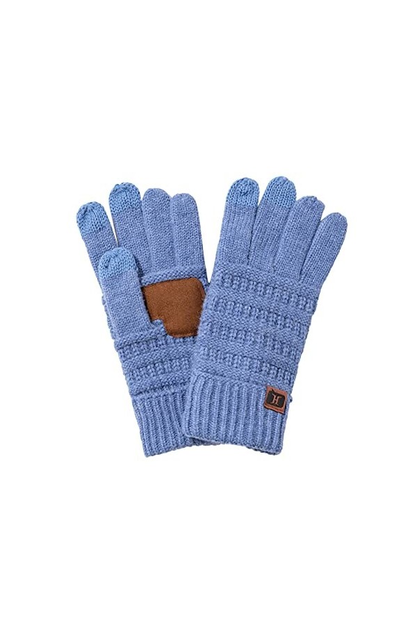 Gants dhiver pour femme avec doublure en polaire chaude et poignets élastiques en cuir pour homme, bleu, taille unique