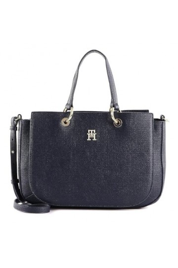 Tommy Hilfiger Sac Femme TH Emblem Satchel Fermeture Éclair, Bleu Space Blue , Taille Unique