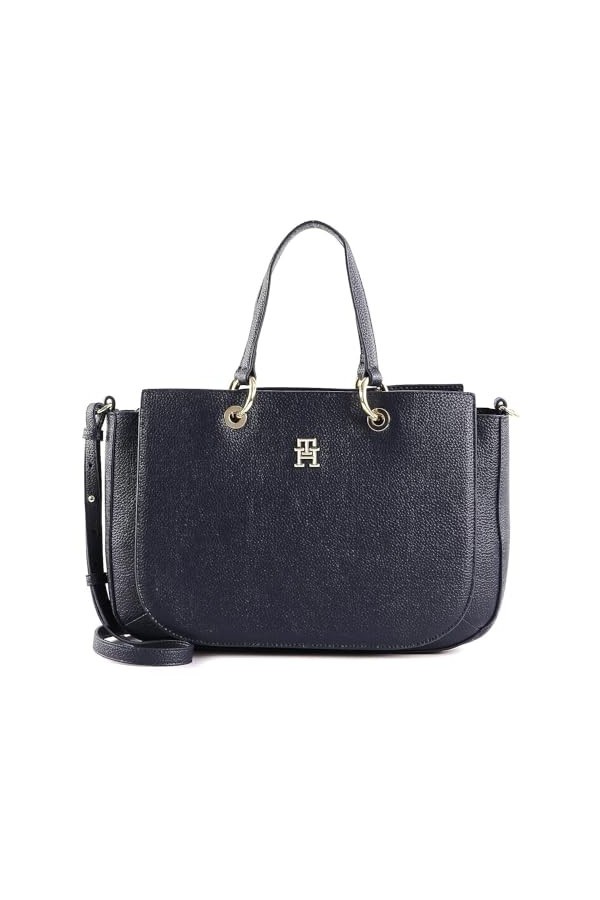 Tommy Hilfiger Sac Femme TH Emblem Satchel Fermeture Éclair, Bleu Space Blue , Taille Unique