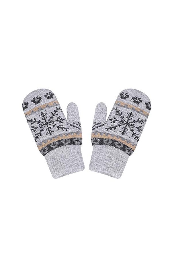 Moufles Femme Chaud Hiver Moufles Tricotés Gants Epais Doux Gant Anti-vent Gloves Motif de Flocon de Neige Mitaines Doigts Co