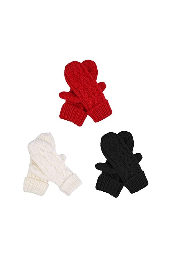 Gants dhiver chauds pour femme - En maille torsadée - Doublure en polaire épaisse isolée chaude - Cadeau de Noël ou dannive