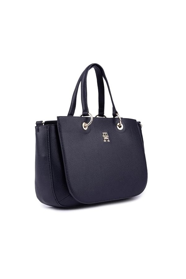 Tommy Hilfiger Sac Femme TH Emblem Satchel Fermeture Éclair, Bleu Space Blue , Taille Unique