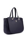Tommy Hilfiger Sac Femme TH Emblem Satchel Fermeture Éclair, Bleu Space Blue , Taille Unique