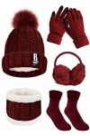 UMIPUBO 5pcs Tricotés Ensemble dhiver Bonnet Chaude Doublure en Polaire Écharpe Femme Chapeau Pompon Des gants Cache-Oreille