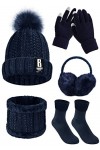 UMIPUBO 5pcs Tricotés Ensemble dhiver Bonnet Chaude Doublure en Polaire Écharpe Femme Chapeau Pompon Des gants Cache-Oreille