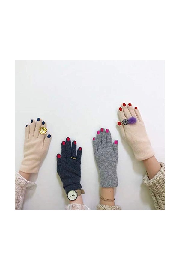 JHD Femmes japonaises drôle Ongles Motif Broderie Gants Hiver épaissir Fausse Laine Cyclisme Conduite Couleur Unie Plein Doig
