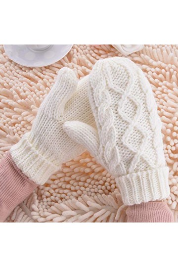 SRYNXGH Jolies moufles en laine tricotée pour femme Blanc