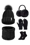 UMIPUBO 5pcs Tricotés Ensemble dhiver Bonnet Chaude Doublure en Polaire Écharpe Femme Chapeau Pompon Des gants Cache-Oreille