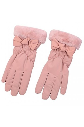 Gants dhiver imperméables avec nœud pour femme, rose, taille unique